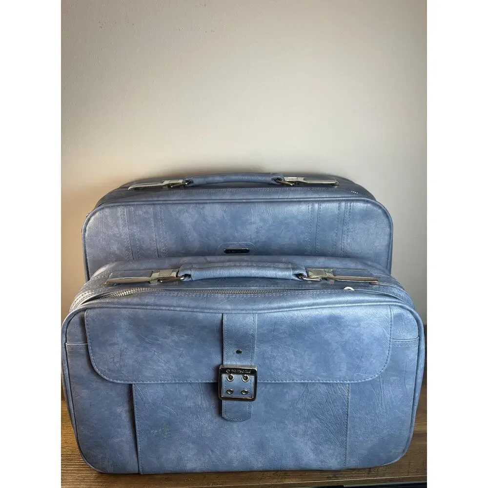 Samsonite Baby Blue Soft Faux Leather Carry On and Luggage Set Of 2